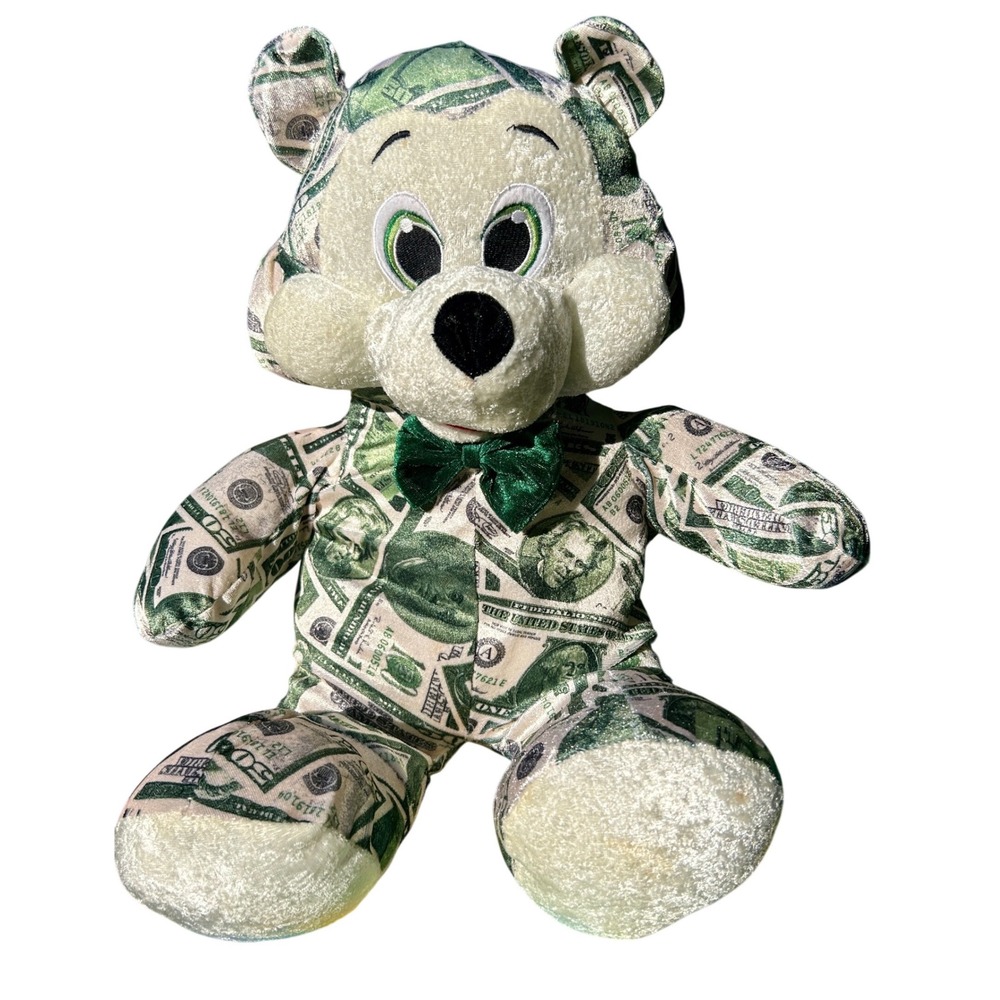 Nanco 2007 Money Print Plush Teddy Bear 22in Velvet Novelty vintage toy